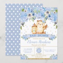 Coruja Floral Chá de fraldas Azul Flores Menino