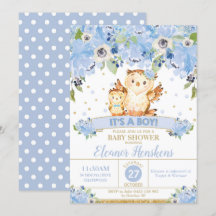 Coruja Floral Chá de fraldas Azul Flores Menino