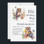 Convites Coruja Flores Borboletas 60º Aniversário<br><div class="desc">60º convite de aniversário com pinturas de uma coruja fofa sentada entre flores nos ramos de uma árvore. Entre em contato comigo para obter assistência com suas personalizações ou para solicitar outros produtos Zazzle correspondentes ou coordenadores para sua celebração.</div>