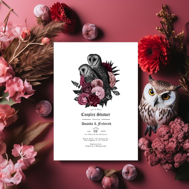 Convites Coruja Gótica e Chuveiro de Casais Florais de Hall (Gothic Owl and Floral Halloween Couples Shower Invitation)