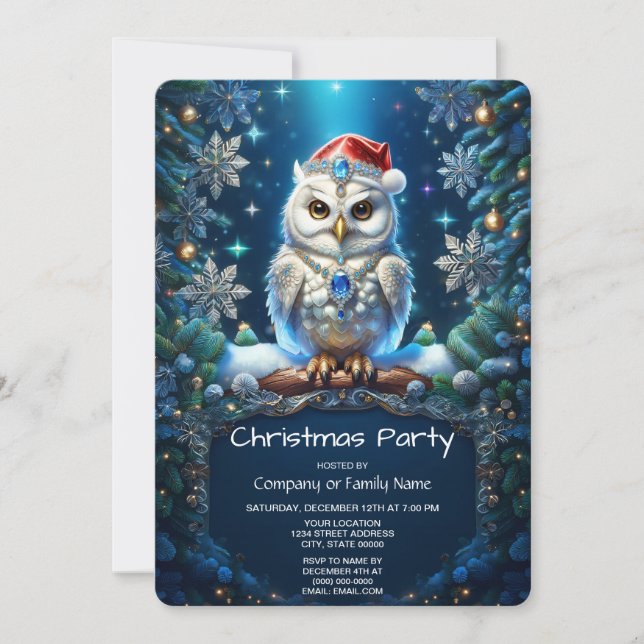 Convites Coruja Joalheria com Chapéu de Papai Noel Festa de (Frente)