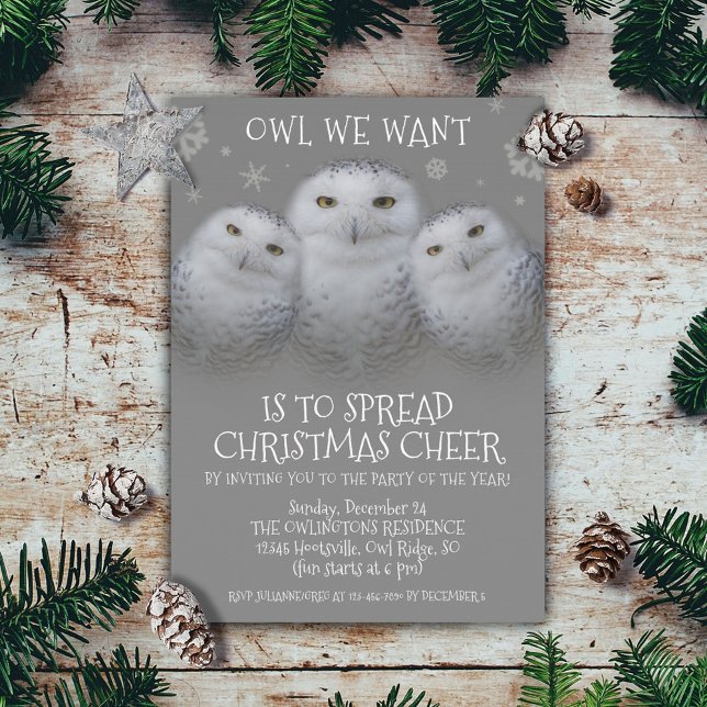 Convites Coruja Que Queremos Espalhar Corujas De Neve (Owl We Want to Spread Christmas Cheer Holiday Party Invitation Cover Photo)