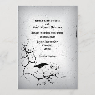 Convites Corvo, crânio e casamento cinzento gótico