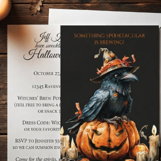 Convites Corvo de Halloween de Obsidiana Gótica