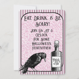 Convites Corvo Negro Rosa, Rosa, Raven Halloween