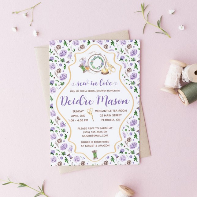 Convites Cose Com Amor! Bordado, Chá de Noiva Floral (Criador carregado)