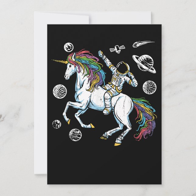 Convites Cosmonaut Fantasy Animal Unicorn do Exterior (Frente)