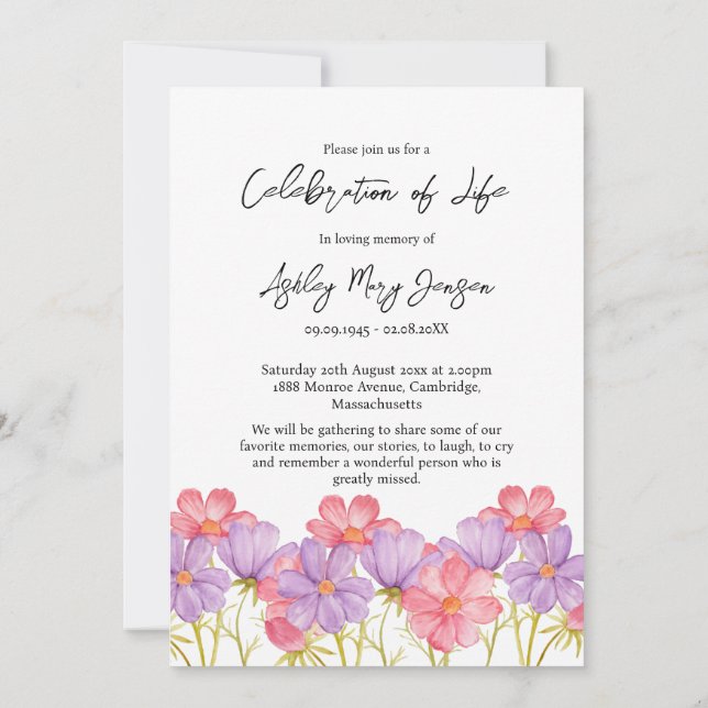 Convites Cosmos Celebration of Life Photo Funeral (Verso)