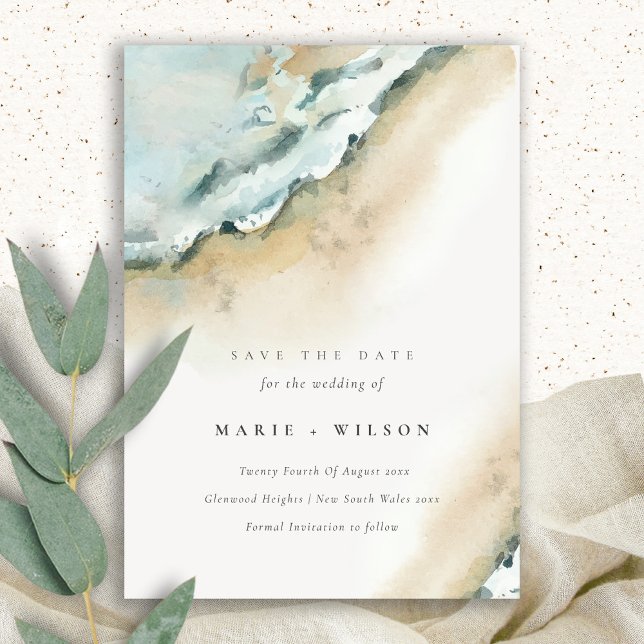 Convites Costeira Sea Waves Sand Beach Salvar a Data (Criador carregado)