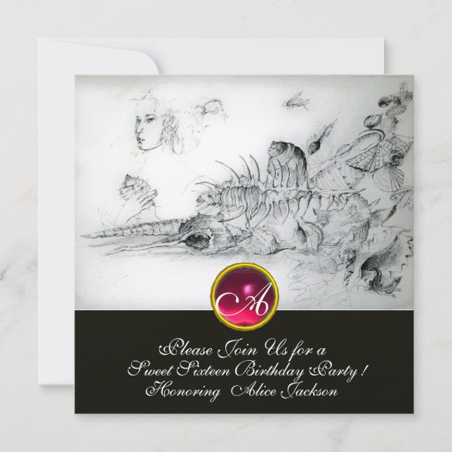 Convites COSTELOS DOCES 16 FESTA,Ruby Monograma Branco (Frente)