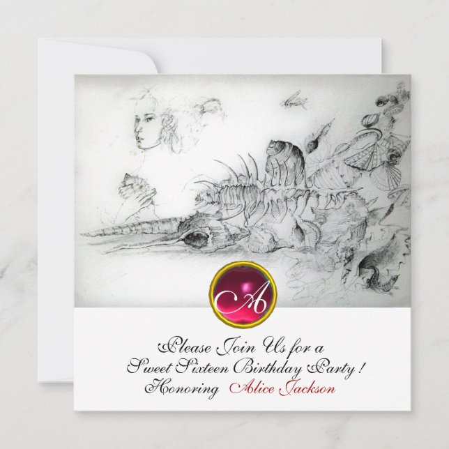 Convites COSTELOS DOCES 16,Monograma Ruby Branco preto (Frente)