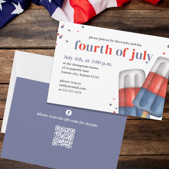 Convites Costume de picolé de 4 de julho (Fourth of July party invitation with red, white, and blue popsicles. )