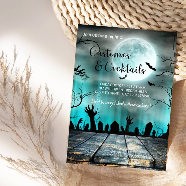 Convites Costumes e Cocktails Árvores e Morcegos de Hallowe (Criador carregado)