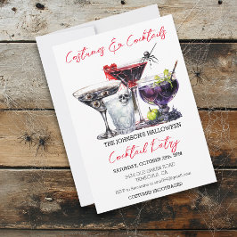 Convites Costumes e Cocktails Festa de Halloween Aquarela e