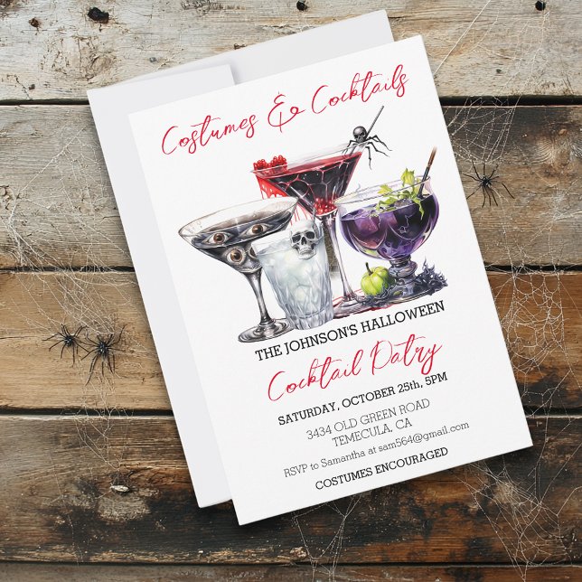 Convites Costumes e Cocktails Festa de Halloween Aquarela e (Criador carregado)