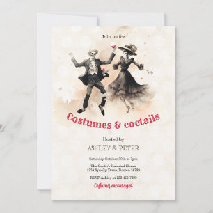 Convites Costumes e Cocktails Vintage Skeleton Halloween