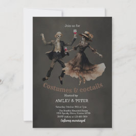 Convites Costumes e Cocktails Vintage Skeleton Halloween