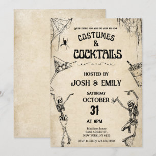 Convites Costumes e Coctails Esqueletos de Vintage Hallowee