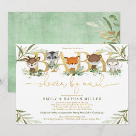 Convites Cótea Floresta Verde Chá de fraldas Dourado Por Co