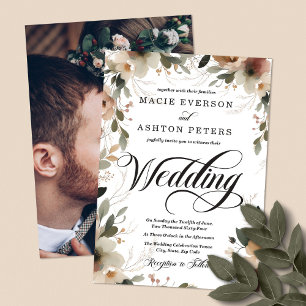 Convites Cottagecore Floral com Noivado Foto Casamento