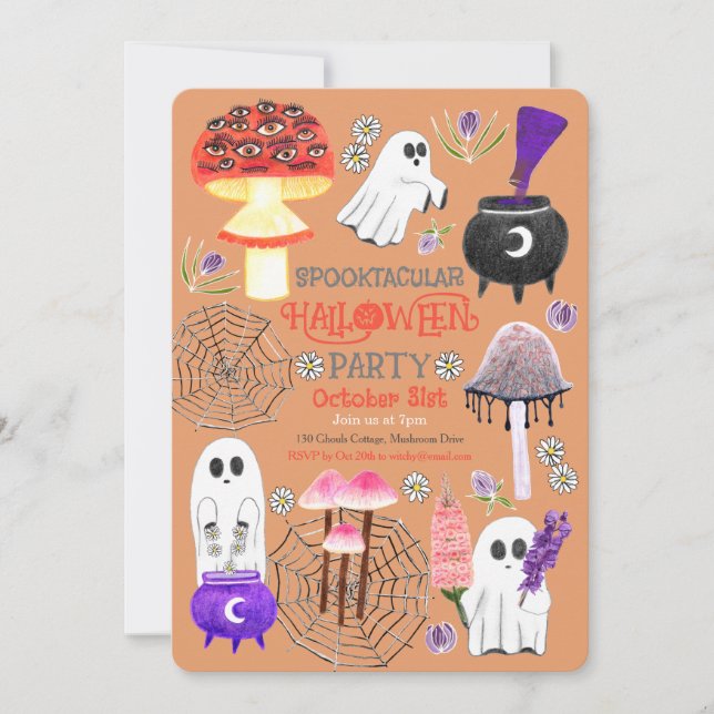 Convites Cottagecore Halloween Ghouls (Frente)