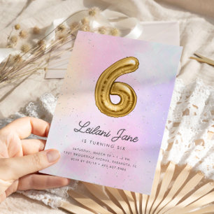 Convites Cotton Candy Watercolor Girls 6 Balão de Aniversár