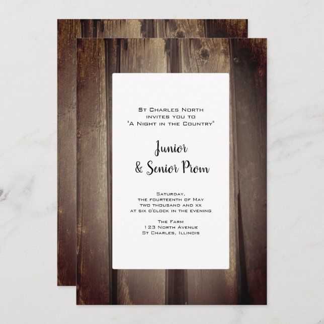 Convites Country Barn Wood Junior / Baile de formatura Mais (Frente/Verso)