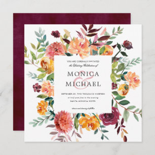 Convites Country Bloom Autumn Botanical Frame Wedding