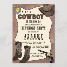 Convites Country Brown Cowboy Watercolor Aniversário
