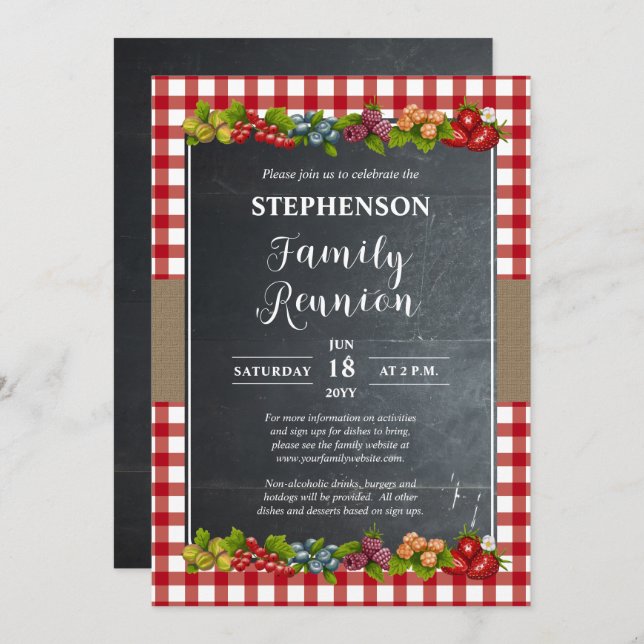 Convites Country Checking Fruta e Reunião da Família Chalkb (Frente/Verso)