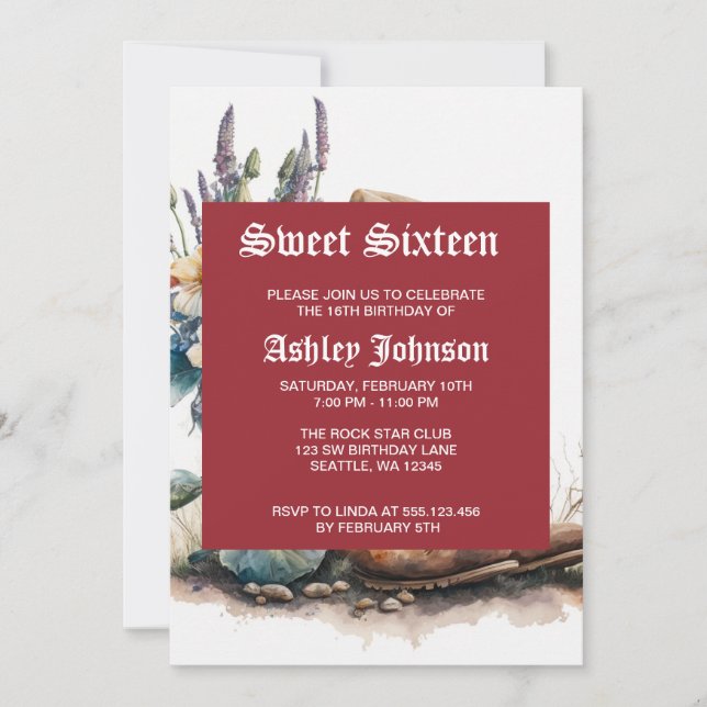 Convites Country Cowgirl Boots Flower Hat Texas (Frente)