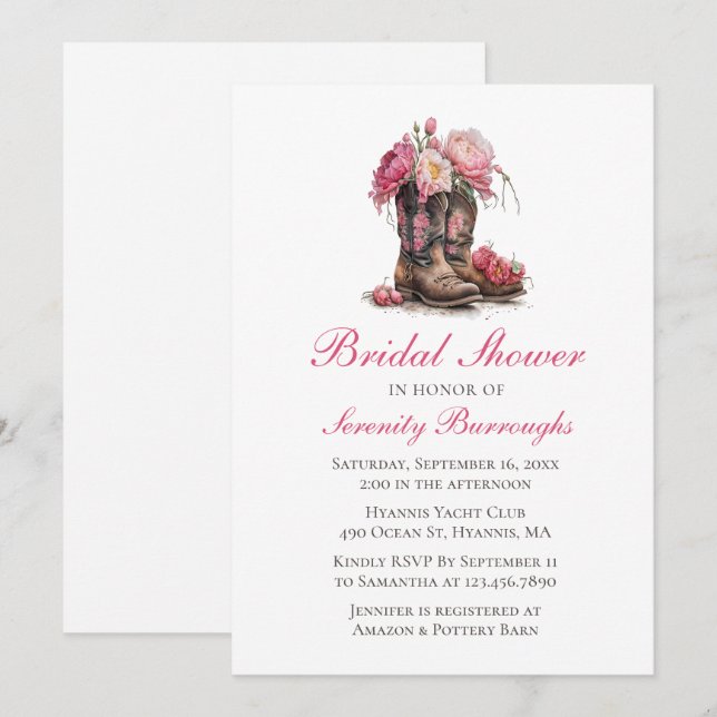 Convites Country Floral Chá de panela Western Cowboy Boots (Frente/Verso)