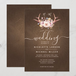 Convites Country Floral e Antler Leather Weds