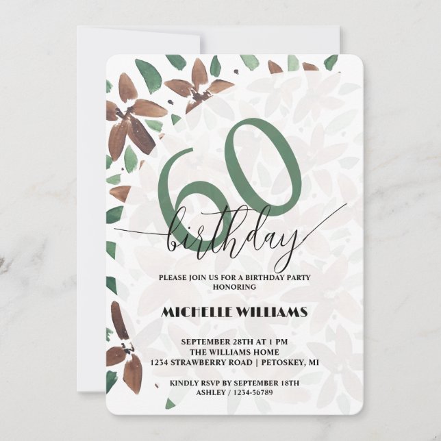 Convites Country Green Floral Watercolor Birthday (Frente)