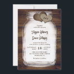 Convites Country Mason Jar Burlap Hearts Barn Wood Wedding<br><div class="desc">Mason jar wedding invitation featuring a mason jar and two burlap hearts with initials against a barn wood background. Perfect card desigin for inviting your guests to your rustic country,  or barn wedding party. Matching items available.</div>