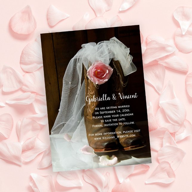 Convites Country Rosa Boots Western Save Date (Criador carregado)