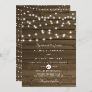 Convites Country Rustic String Luz Casamento De Madeira