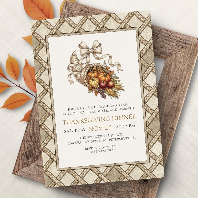 Convites Country Rustic Thanksgiving Dinner Invitation (Criador carregado)