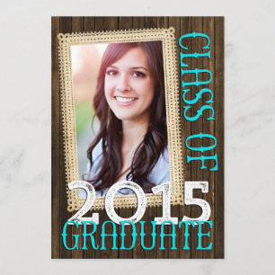 Convites Country Rustic Wood Teal Photo 2015 Graduation