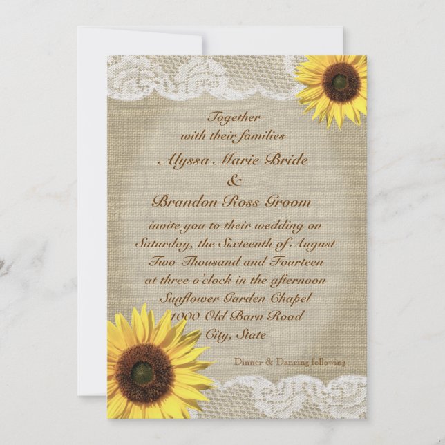 Convites Country Sunflower and Lace (Frente)