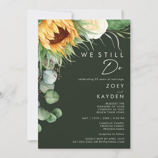 Convites Country Sunflower Dark Green Nós Ainda Renovamos (Frente)
