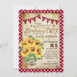 Convites Country Sunflower e Gingham Check Birday