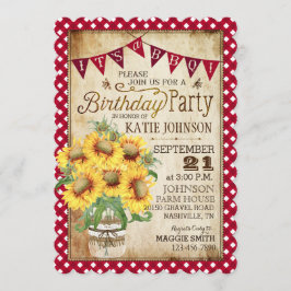 Convites Country Sunflower e Gingham Check Birday