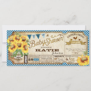 Convites Country Sunflower e Gingham Check Chá de fraldas
