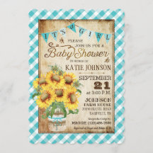 Country Sunflower Gingham Check Girl Chá de fralda
