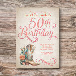 Convites Country Western Boots 50th Birthday<br><div class="desc">Peguem suas cabines para uma noite de excelente com este convite de aniversário de oeste do país! Possui uma linda bota de vaqueira e flores, juntamente com caligrafia vintage. Perfeito para sua vaqueira favorita ou fã de música country no seu 50º aniversário. Solicite seus convites impressos e suprimentos de festas...</div>