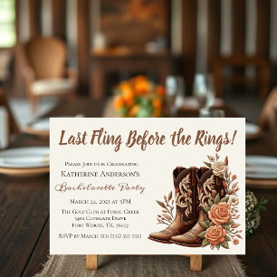 Convites Country Western Cowgirl Boot com Flores
