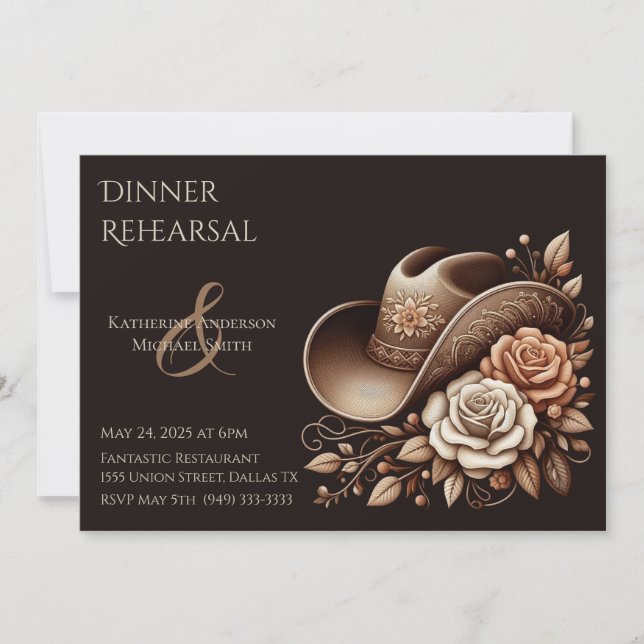 Convites Country Western Cowgirl Hat com Flores (Frente)