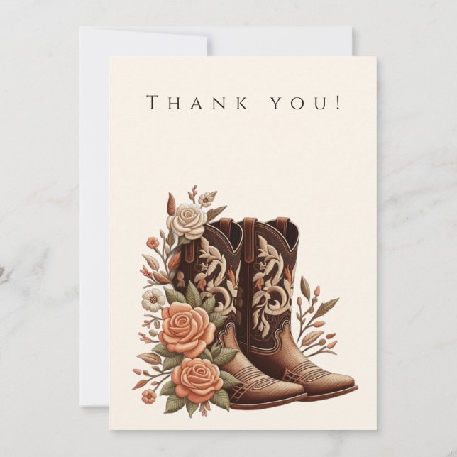 Convites Country Western Flowers com Boots de Cowboy (Verso)