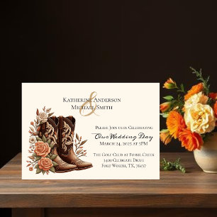 Convites Country Western Flowers com Boots de Cowboy